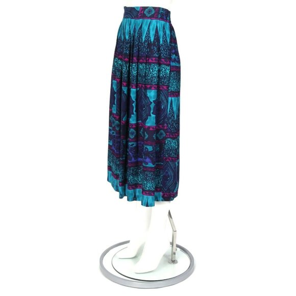 Vintage 1990's Turquoise Magenta Ornamental Paisley Pleated Skirt sz M /350 - Picture 4 of 5